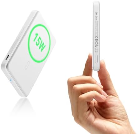 ESR for MagSafe Power Bank  0 55 in Ultra Compact 5 000mAh MagSafe Portable Charger 15W Ultra Fast Battery Pack  20W USB C MagSlim Charger with Cable for iPhone 17/16/15/14/13/12  White