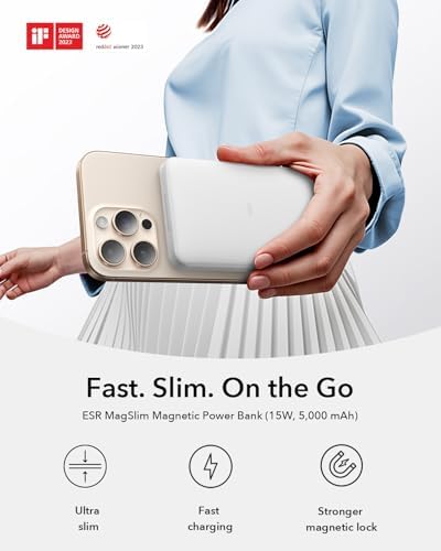ESR for MagSafe Power Bank  0 55 in Ultra Compact 5 000mAh MagSafe Portable Charger 15W Ultra Fast Battery Pack  20W USB C MagSlim Charger with Cable for iPhone 17/16/15/14/13/12  White