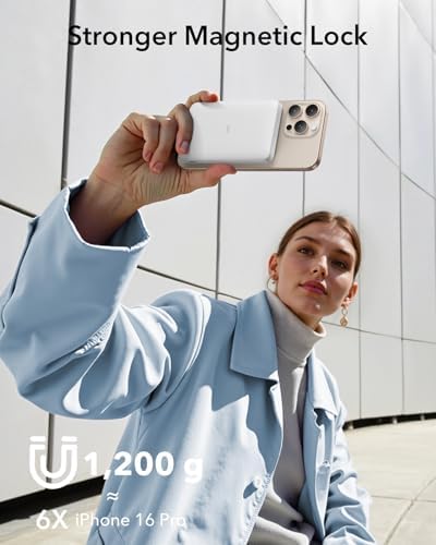 ESR for MagSafe Power Bank  0 55 in Ultra Compact 5 000mAh MagSafe Portable Charger 15W Ultra Fast Battery Pack  20W USB C MagSlim Charger with Cable for iPhone 17/16/15/14/13/12  White