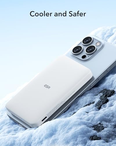ESR for MagSafe Power Bank  0 55 in Ultra Compact 5 000mAh MagSafe Portable Charger 15W Ultra Fast Battery Pack  20W USB C MagSlim Charger with Cable for iPhone 17/16/15/14/13/12  White