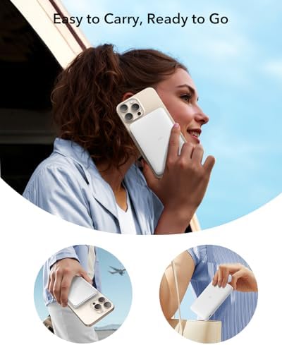 ESR for MagSafe Power Bank  0 55 in Ultra Compact 5 000mAh MagSafe Portable Charger 15W Ultra Fast Battery Pack  20W USB C MagSlim Charger with Cable for iPhone 17/16/15/14/13/12  White