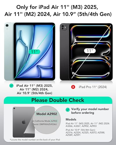 ESR for iPad Air 11 Inch Case M3/M2  2025/2024   iPad Air 5th/4th Gen Case  2022/2020  10 9 Inch  Removable Magnetic Cover  Adjustable Portrait/Landscape Stand  9 Standing Angles  Black