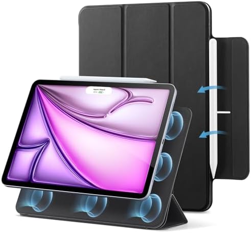 ESR for iPad Air 13 Inch Case M3/M2  2025/2024   iPad Pro 12 9 6th/5th/4th Gen  Powerful Magnetic Attachment  Slim Trifold Stand Case  Supports Pencil Pro & Pencil  USB C   Rebound Series  Black