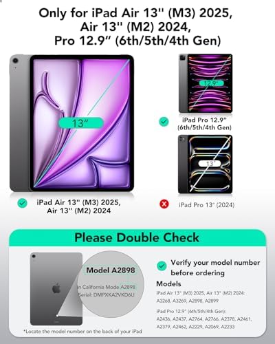 ESR for iPad Air 13 Inch Case M3/M2  2025/2024   iPad Pro 12 9 6th/5th/4th Gen  Powerful Magnetic Attachment  Slim Trifold Stand Case  Supports Pencil Pro & Pencil  USB C   Rebound Series  Black