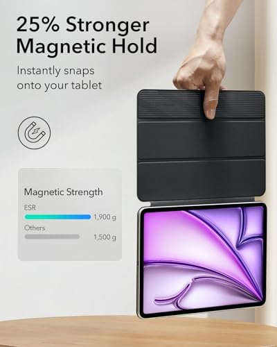 ESR for iPad Air 13 Inch Case M3/M2  2025/2024   iPad Pro 12 9 6th/5th/4th Gen  Powerful Magnetic Attachment  Slim Trifold Stand Case  Supports Pencil Pro & Pencil  USB C   Rebound Series  Black