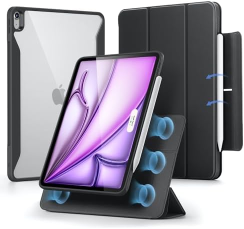 ESR for iPad Air 13 Inch Case M4/M3/M2  2026/2025/2024  with Pencil Holder  Removable Magnetic Cover  Vertical Stand  Fully Supports Pencil Pro and Pencil USB C   Rebound 360 Series  Black