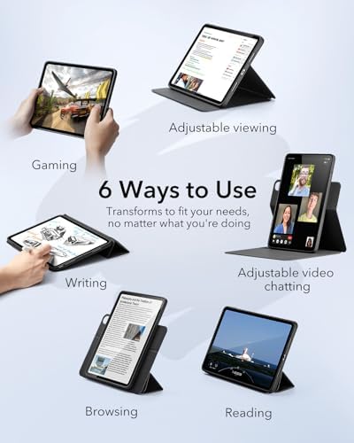 ESR for iPad Air 13 Inch Case M4/M3/M2  2026/2025/2024  with Pencil Holder  Removable Magnetic Cover  Vertical Stand  Fully Supports Pencil Pro and Pencil USB C   Rebound 360 Series  Black