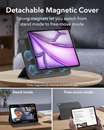 ESR for iPad Air 13 Inch Case M4/M3/M2  2026/2025/2024  with Pencil Holder  Removable Magnetic Cover  Vertical Stand  Fully Supports Pencil Pro and Pencil USB C   Rebound 360 Series  Black