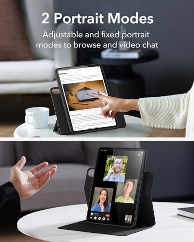 ESR for iPad Air 13 Inch Case M4/M3/M2  2026/2025/2024  with Pencil Holder  Removable Magnetic Cover  Vertical Stand  Fully Supports Pencil Pro and Pencil USB C   Rebound 360 Series  Black