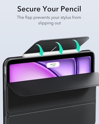 ESR for iPad Air 13 Inch Case M4/M3/M2  2026/2025/2024  with Pencil Holder  Removable Magnetic Cover  Vertical Stand  Fully Supports Pencil Pro and Pencil USB C   Rebound 360 Series  Black
