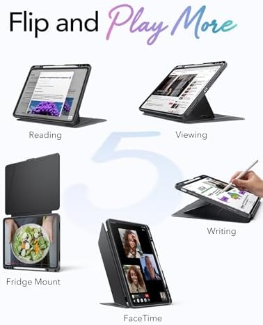 ESR for iPad Air 13 Inch Case M4/M3/M2  2026/2025/2024   Vertical Stand Cover  Multi Stand Angles  Ultra Stable Case with Pencil Holder  Flip Series  Black