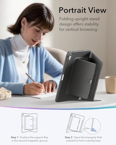 ESR for iPad Air 13 Inch Case M4/M3/M2  2026/2025/2024   Vertical Stand Cover  Multi Stand Angles  Ultra Stable Case with Pencil Holder  Flip Series  Black