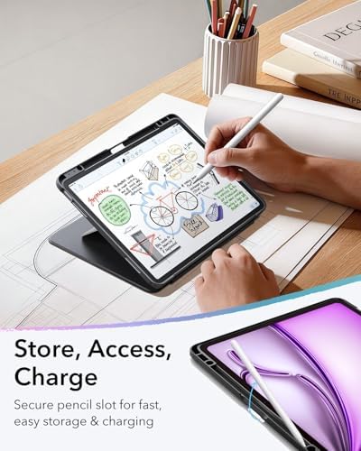 ESR for iPad Air 13 Inch Case M4/M3/M2  2026/2025/2024   Vertical Stand Cover  Multi Stand Angles  Ultra Stable Case with Pencil Holder  Flip Series  Black