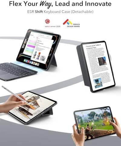 ESR for iPad Pro 13 Case with Keyboard  M5/M4  2025/2024   Magnetic Detachable Keyboard  Portrait/Landscape Modes  Large Click Anywhere Trackpad  Backlit Keys  Shift Series  Dark Gray