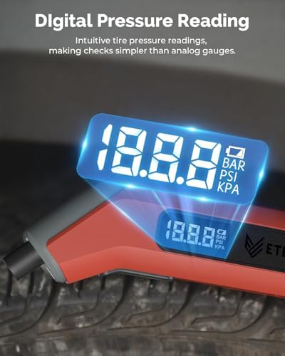 ETENWOLF T300 Digital Tire Pressure Gauge 3 200 PSI  Industrial Tire Gauge Calibrated to ANSI B40 7 Grade 2A Plus Minus 0 5    Replaceable AAA Batteries  Vivid Orange