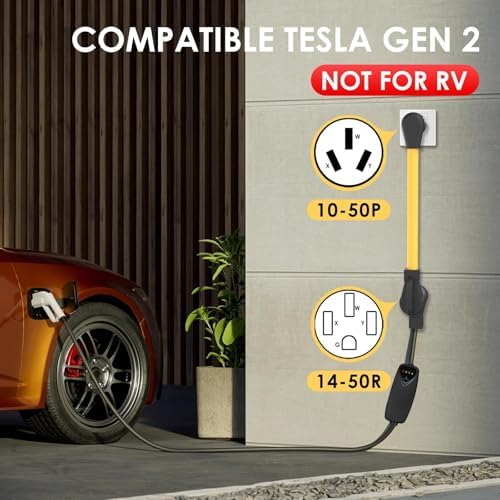 ETL Listed NEMA 10 50P to 14 50R 50 amp 3 Prong Dryer Plug EV Charger Adapter Heavy Duty 6 AWG Cord Compatible with Tesla Gen 2 Power Cord Adapter with Grip Handle 1 Foot