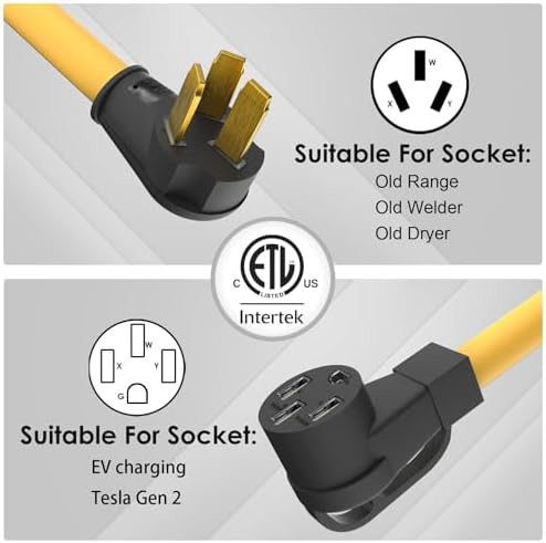 ETL Listed NEMA 10 50P to 14 50R 50 amp 3 Prong Dryer Plug EV Charger Adapter Heavy Duty 6 AWG Cord Compatible with Tesla Gen 2 Power Cord Adapter with Grip Handle 1 Foot
