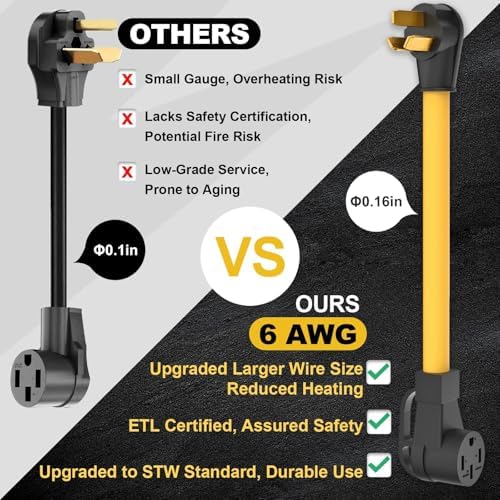 ETL Listed NEMA 10 50P to 14 50R 50 amp 3 Prong Dryer Plug EV Charger Adapter Heavy Duty 6 AWG Cord Compatible with Tesla Gen 2 Power Cord Adapter with Grip Handle 1 Foot