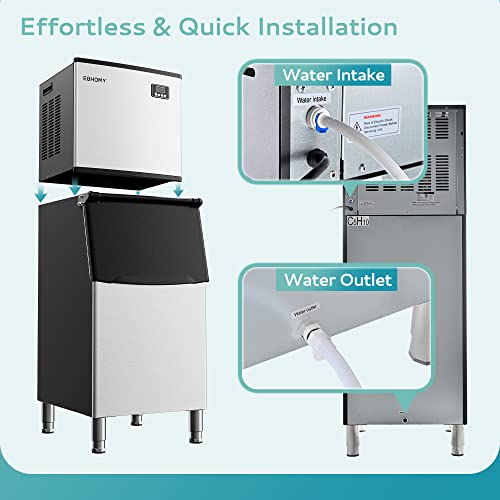 EUHOMY Commercial Ice Maker Machine 400Lbs/24H  SECOP Compressor&ETL Approval  Industrial Ice Machine  250Lbs Storage  Ice Ready in 11 20min  Stainless Steel Ice Maker for Bar/Cafe/Restaurant/Business