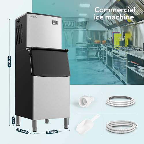 EUHOMY Commercial Ice Maker Machine 400Lbs/24H  SECOP Compressor&ETL Approval  Industrial Ice Machine  250Lbs Storage  Ice Ready in 11 20min  Stainless Steel Ice Maker for Bar/Cafe/Restaurant/Business