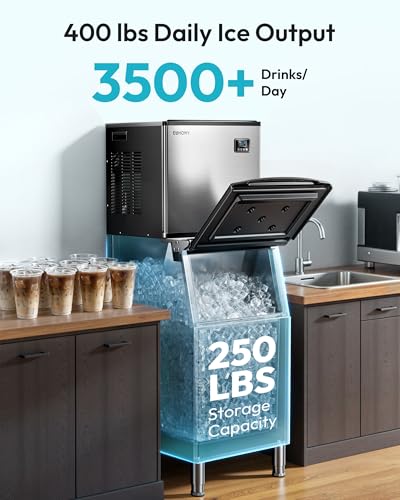 EUHOMY Commercial Ice Maker Machine 400Lbs/24H ETL Approval  Industrial Ice Machine  250Lbs Storage  Ice Ready in 11 20min  Stainless Steel Ice Maker for Bar/Cafe/Restaurant/Business