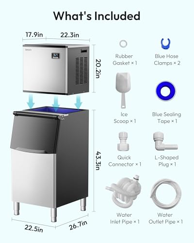 EUHOMY Commercial Ice Maker Machine 400Lbs/24H ETL Approval  Industrial Ice Machine  250Lbs Storage  Ice Ready in 11 20min  Stainless Steel Ice Maker for Bar/Cafe/Restaurant/Business