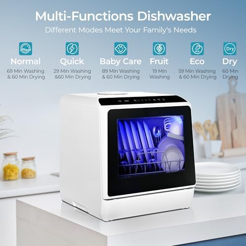 EUHOMY Countertop Dishwasher Portable with 6 Programs  5L Built in Water Tank for Apartments & RV  167  High Temp  No Hookup Needed  Mini Dishwasher with Baby Care  Air Dry/Quick/ECO/Fruit/Normal Mode