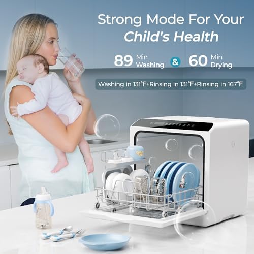 EUHOMY Countertop Dishwasher Portable with 6 Programs  5L Built in Water Tank for Apartments & RV  167  High Temp  No Hookup Needed  Mini Dishwasher with Baby Care  Air Dry/Quick/ECO/Fruit/Normal Mode