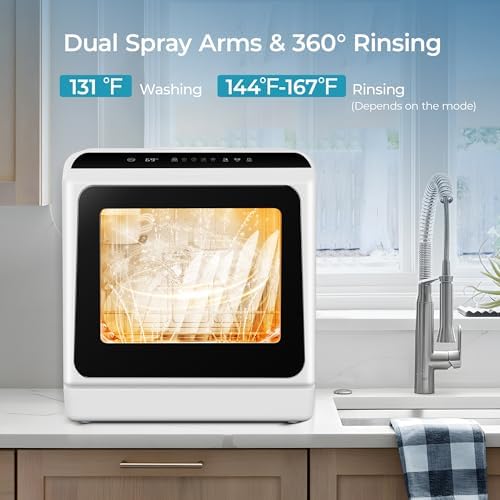 EUHOMY Countertop Dishwasher Portable with 6 Programs  5L Built in Water Tank for Apartments & RV  167  High Temp  No Hookup Needed  Mini Dishwasher with Baby Care  Air Dry/Quick/ECO/Fruit/Normal Mode