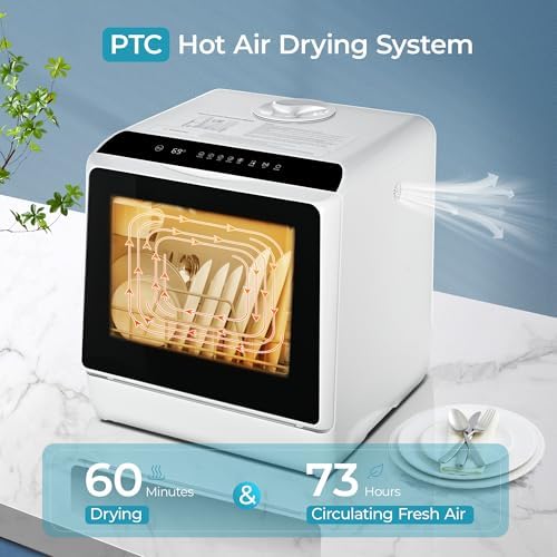 EUHOMY Countertop Dishwasher Portable with 6 Programs  5L Built in Water Tank for Apartments & RV  167  High Temp  No Hookup Needed  Mini Dishwasher with Baby Care  Air Dry/Quick/ECO/Fruit/Normal Mode