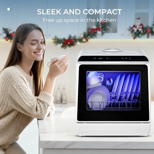 EUHOMY Countertop Dishwasher Portable with 6 Programs  5L Built in Water Tank for Apartments & RV  167  High Temp  No Hookup Needed  Mini Dishwasher with Baby Care  Air Dry/Quick/ECO/Fruit/Normal Mode