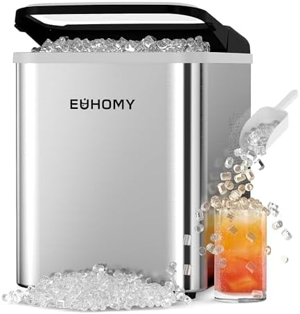 EUHOMY Nugget Ice Maker Countertop  Ready in 8 Mins  Self Cleaning  34lbs/24H Portable Ice Maker Machine with Ice Scoop & Basket  Sonic Ice Makers with Chewable Pellet Ice for Home/Party/RV/Camping