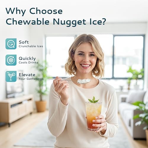 EUHOMY Nugget Ice Maker Countertop  Ready in 8 Mins  Self Cleaning  34lbs/24H Portable Ice Maker Machine with Ice Scoop & Basket  Sonic Ice Makers with Chewable Pellet Ice for Home/Party/RV/Camping