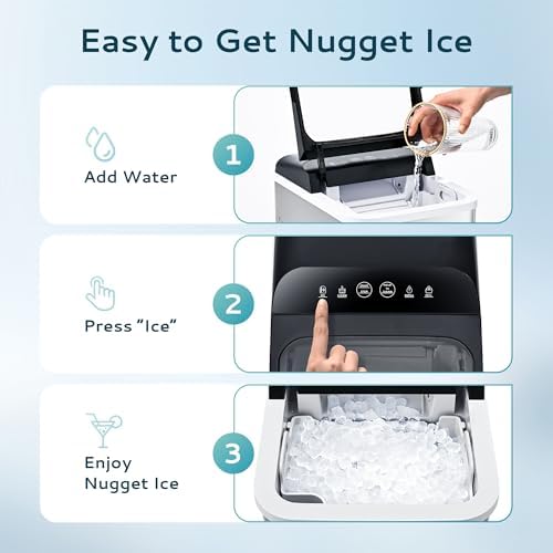 EUHOMY Nugget Ice Maker Countertop  Ready in 8 Mins  Self Cleaning  34lbs/24H Portable Ice Maker Machine with Ice Scoop & Basket  Sonic Ice Makers with Chewable Pellet Ice for Home/Party/RV/Camping