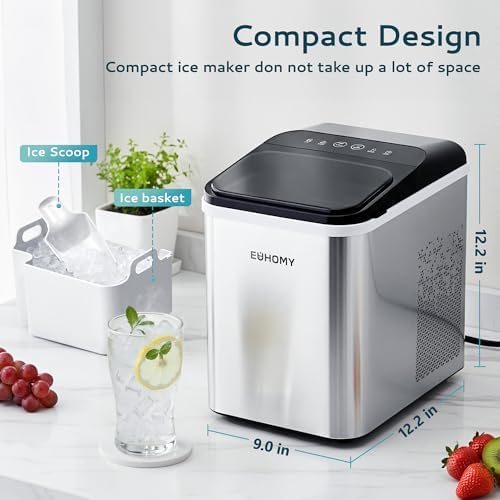 EUHOMY Nugget Ice Maker Countertop  Ready in 8 Mins  Self Cleaning  34lbs/24H Portable Ice Maker Machine with Ice Scoop & Basket  Sonic Ice Makers with Chewable Pellet Ice for Home/Party/RV/Camping