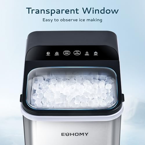 EUHOMY Nugget Ice Maker Countertop  Ready in 8 Mins  Self Cleaning  34lbs/24H Portable Ice Maker Machine with Ice Scoop & Basket  Sonic Ice Makers with Chewable Pellet Ice for Home/Party/RV/Camping