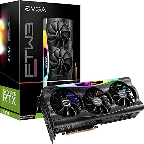 EVGA GeForce RTX 3090 FTW3 Ultra Gaming  24GB GDDR6X  10496 CUDA Cores  1800MHz Boost Clock  3x Fans  ARGB LED  Metal Backplate  PCIe 4  HDMI  DisplayPort  Desktop Compatible