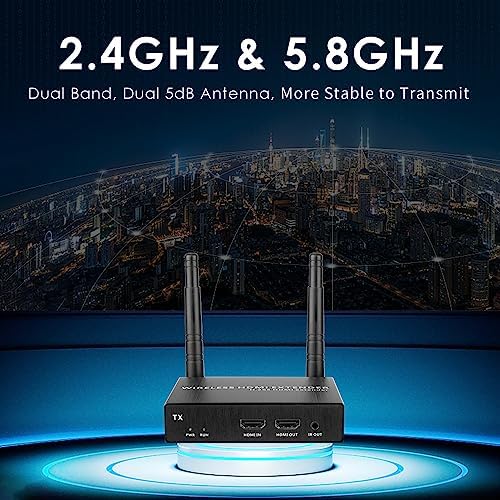 EXVIST Wireless HDMI Extender Transmitter and Receiver W/HDMI Loop Out  Up to 656 Feet  IR Support  Suitable for Transmitting Video from Laptop  PC  YouTube  Xbox One  PS4 to HDTV or Projector