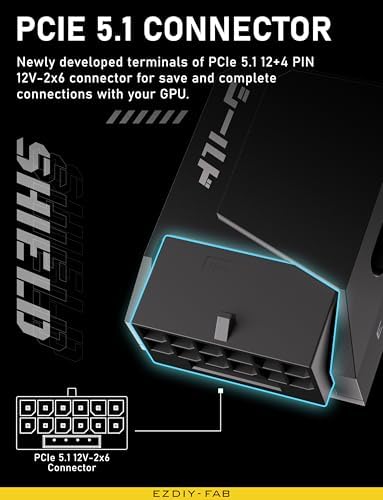 EZDIY-FAB Adaptador PCIe 5.1 – 600 W 12+4 pines, conector de alimentación GPU de 16 pines 12VHPWR, adaptador de GPU de 12 V-2x6, ángulo recto de 90 grados, compatible con RTX 3090Ti, 4070Ti, 4080