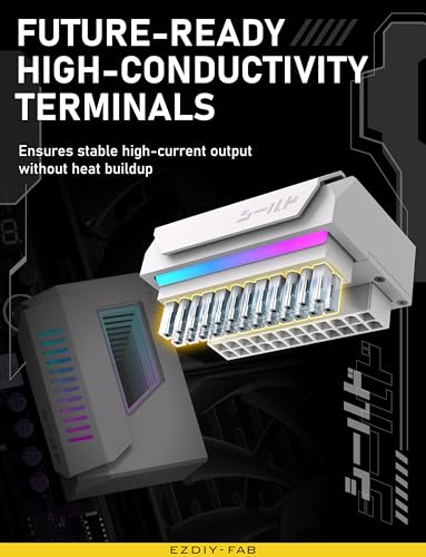 EZDIY FAB Shield 24 Pin Angle Adapter with Infinity Mirror ARGB Light ATX 24 Pin Power Connector  5V 3pin ARGB Sync 180 Degree White 1 Pack