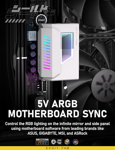 EZDIY FAB Shield 24 Pin Angle Adapter with Infinity Mirror ARGB Light ATX 24 Pin Power Connector  5V 3pin ARGB Sync 180 Degree White 1 Pack