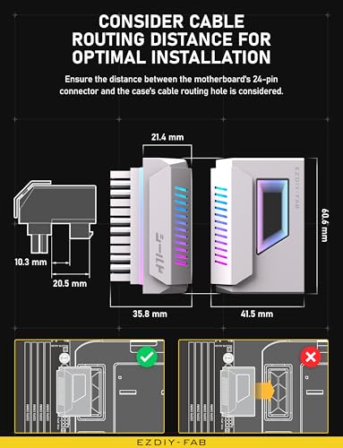 EZDIY FAB Shield 24 Pin Angle Adapter with Infinity Mirror ARGB Light ATX 24 Pin Power Connector  5V 3pin ARGB Sync 180 Degree White 1 Pack