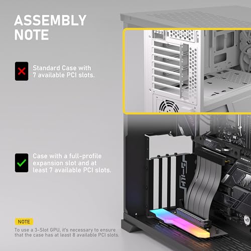 EZDIY FAB Vertical GPU Mount with High Speed PCIE 4 0 Riser Cable  ARGB Module  115mm/4 52in Flexible Extension  90 Degree Connector  Only Compatible to Full Opened PCIe Slots White YIHPI344 3