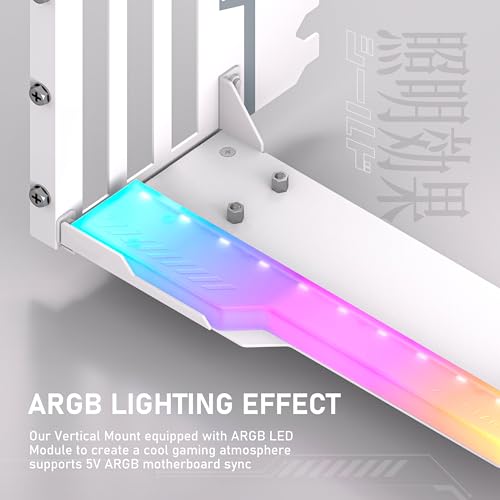 EZDIY FAB Vertical GPU Mount with High Speed PCIE 4 0 Riser Cable  ARGB Module  115mm/4 52in Flexible Extension  90 Degree Connector  Only Compatible to Full Opened PCIe Slots White YIHPI344 3