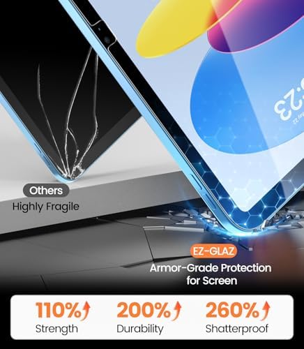 EZ GLAZ 2 Pack for iPad A16 2025 11th  11 Inch  / 10th Gen 2022  10 9 Inch  Screen Protector  Military Grade Shatterproof  9H  Tempered Glass with Installation Box  Anti Scratch  Apple Pencil Compatible  HD Clarity  Bubble Free