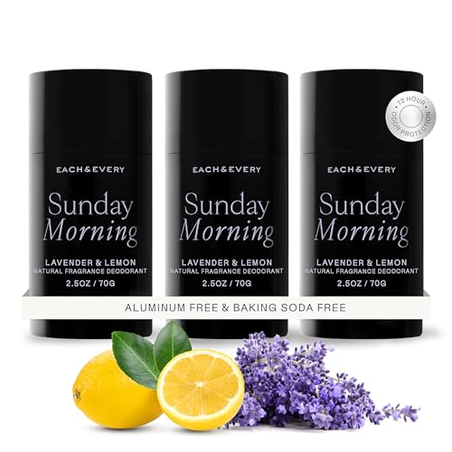 Each & Every Aluminum Free Deodorant for Women & Men   All Natural Deodorant for Sensitive Skin  EWG Verified   Clean  Baking Soda Free  Plant Based Fragrance  Lavender & Lemon  2 5oz  3 Pack