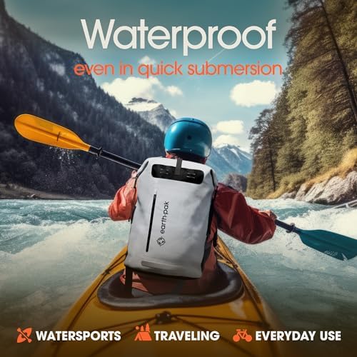 Earth Pak Waterproof Backpack   Heavy Duty Hiking Backpack   Roll Top Closure Bag   Cushioned Dry Bag Waterproof Phone Case