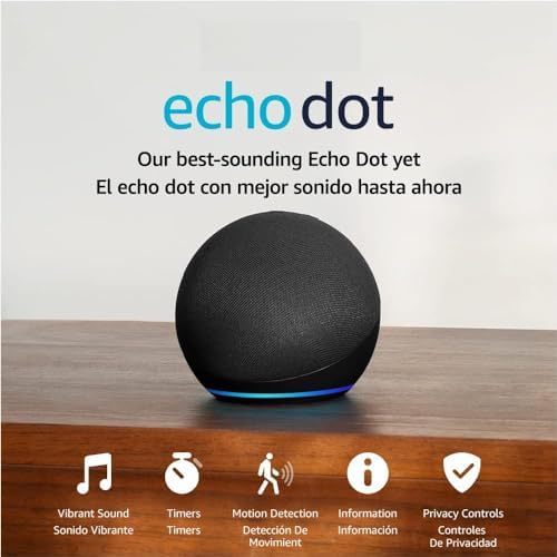 Echo Dot  5th Gen  2022 release    International Version with US Power Adaptor   Smart speaker with Alexa   Charcoal