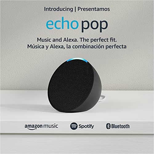 Echo Pop   Full sound compact smart speaker with Alexa   International Version with US Power Adaptor   Charcoal
