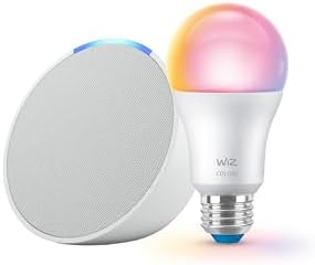 Echo Pop  newest model  with WiZ 60W A19 LED Smart Color Bulb   Connects to Your Wi Fi   E26 Base   Control with Voice or App   Matter Compatible